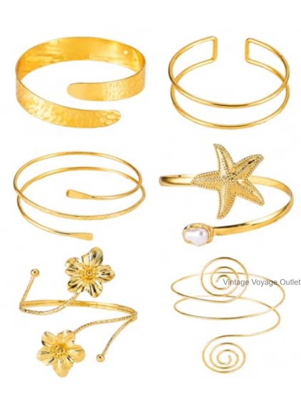 6 PCS Gold Arm Cuff Set Adjustable Boho Arm Bracelet for Women Party Gift